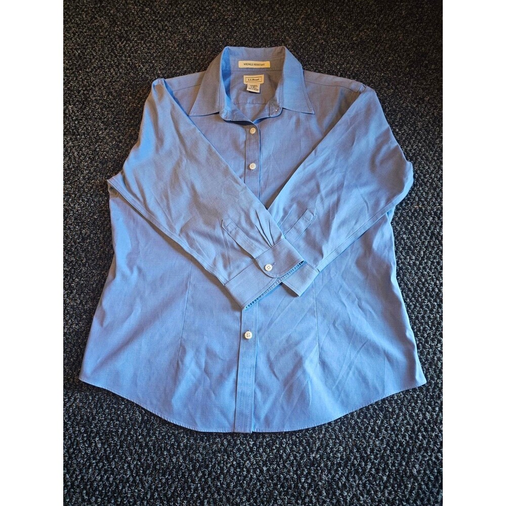 L.L.Bean Womens 6 Blue Wrinkle Resistant 100% Cotton Button Up Shirt Career